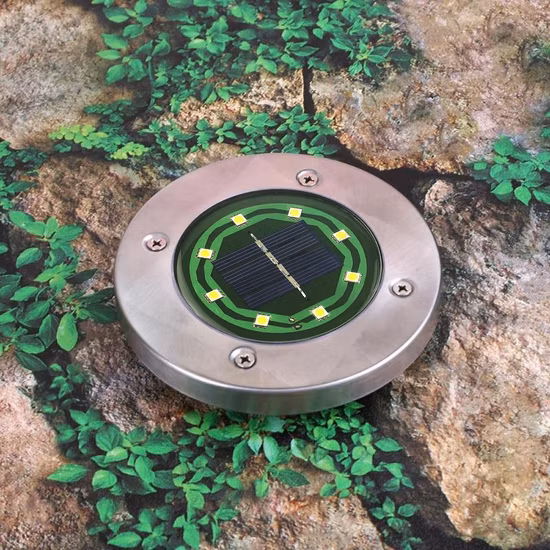 Lâmpada solar 8 LED luz de solo externa de aço inoxidável